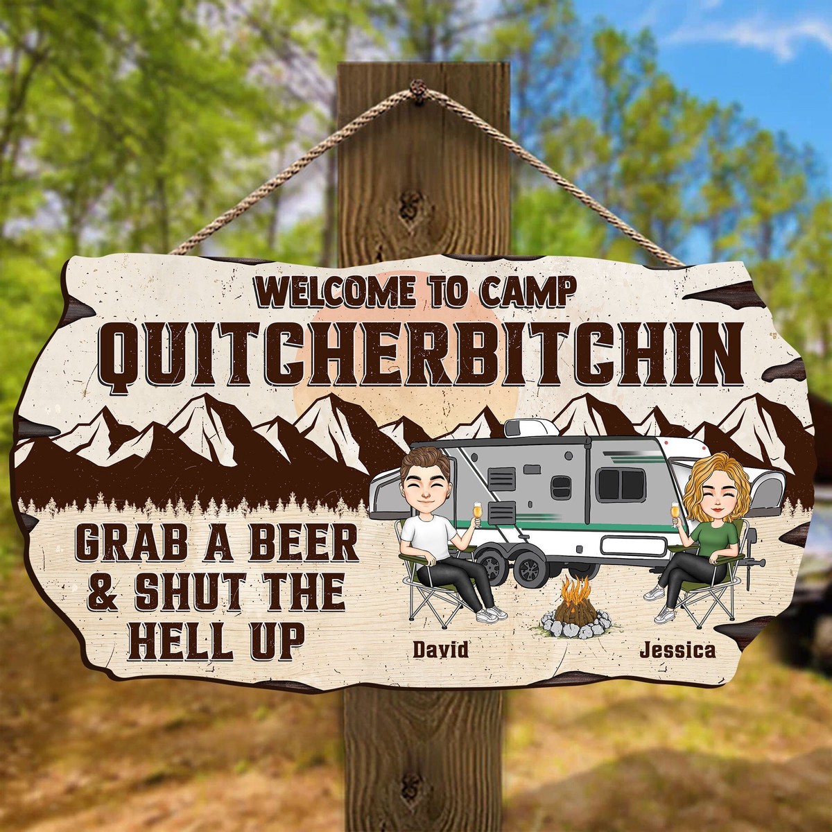 welcome-to-camp-quitcherbitchins-personalized-custom-shaped-wood-sign