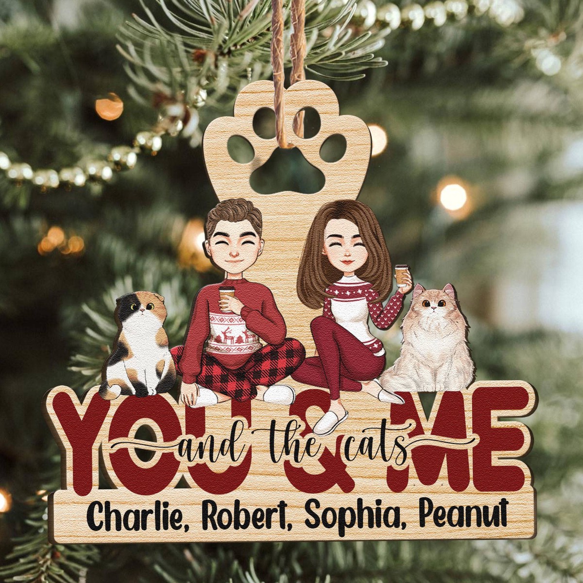 you-me-and-the-cats-personalized-custom-shaped-wooden-ornament