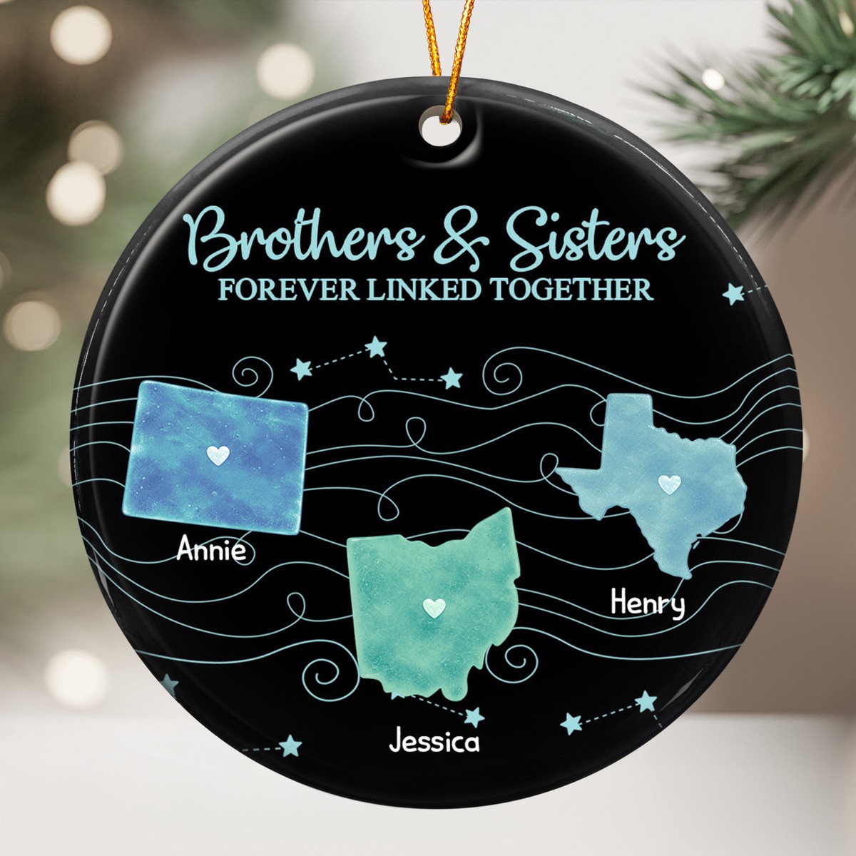 brothers-sisters-forever-linked-together-state-map-personalized-ornament