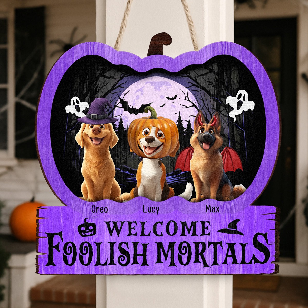 halloween-new-version-welcome-foolish-mortals-personalized-custom-shaped-wood-sign