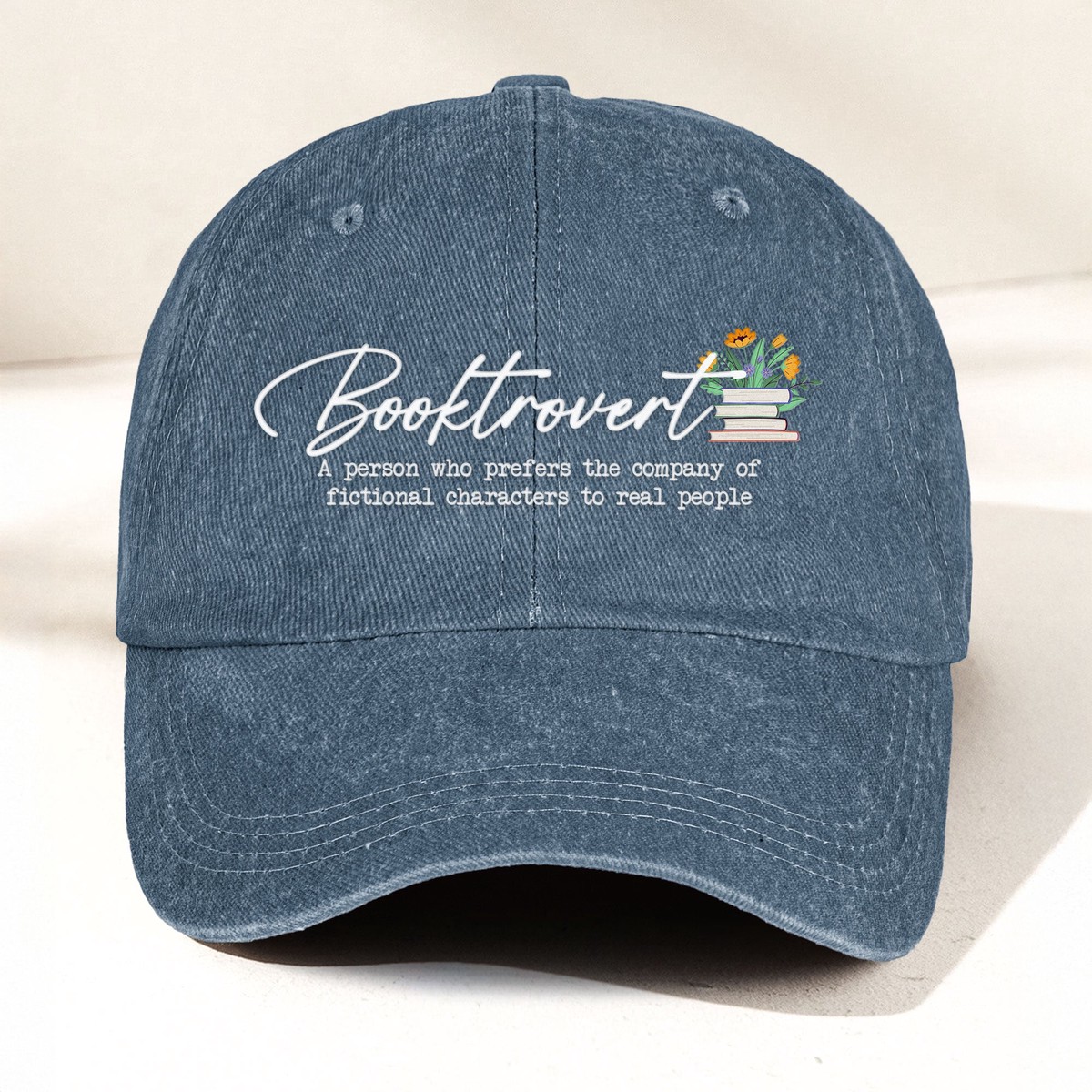 booktrovert-personalized-distressed-denim-cap