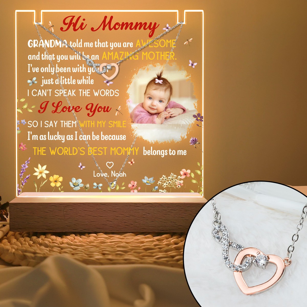 first-mom-new-mom-gift-personalized-led-light-acrylic-photo-plaque-with-infinity-necklace