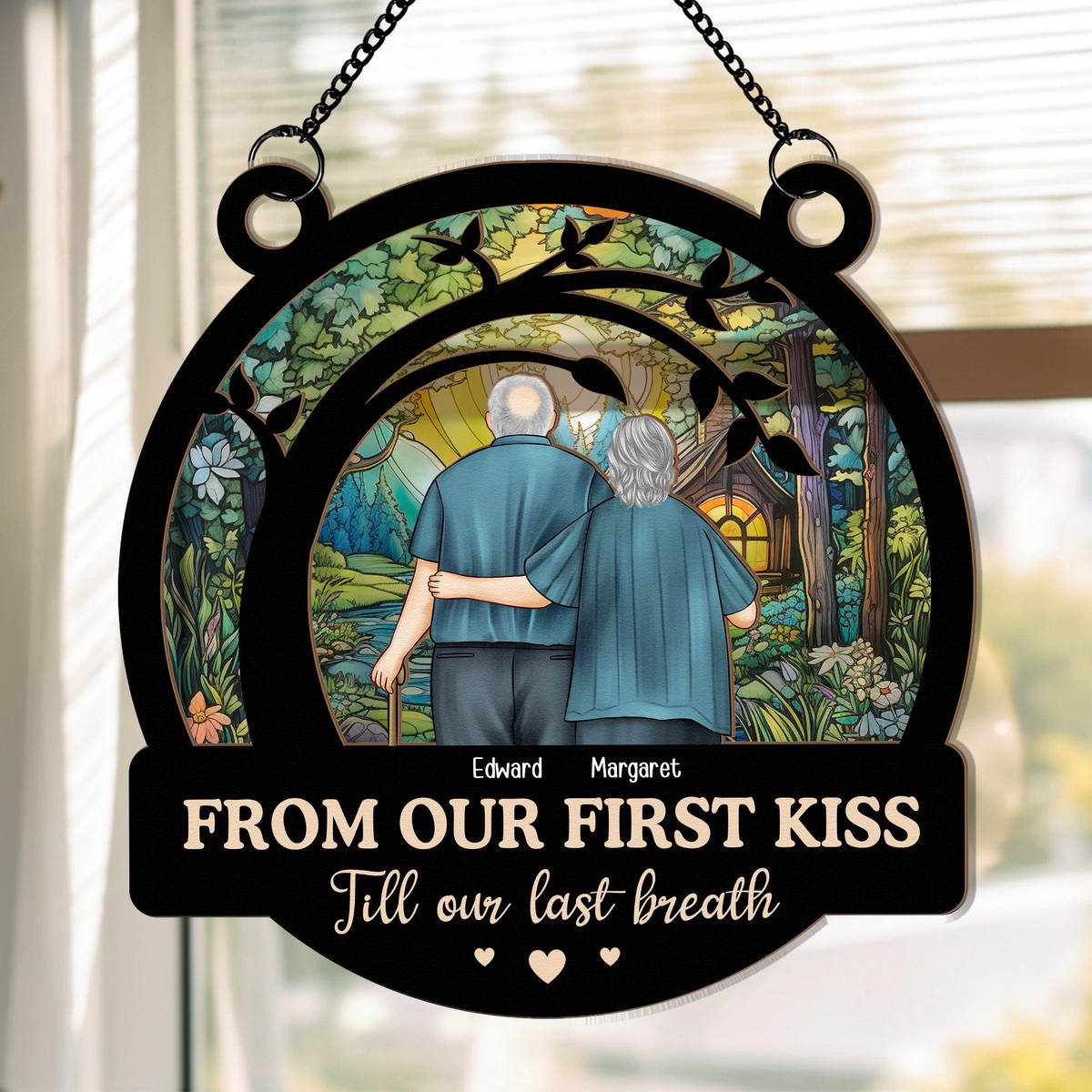 from-our-first-kiss-old-couple-personalized-window-hanging-suncatcher-ornament